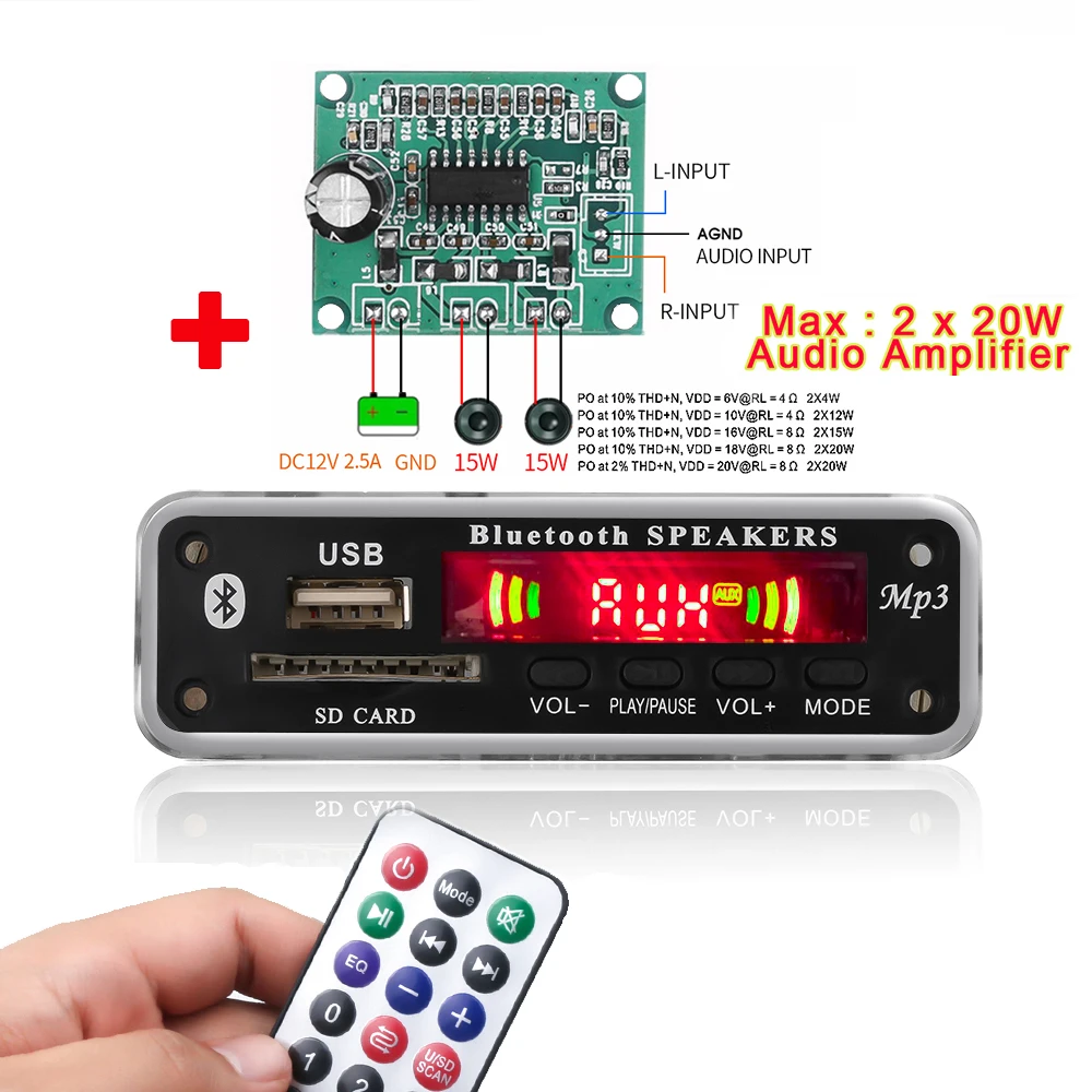 KEBIDU Wireless Bluetooth 5V 12V MP3 WMA Decoder Board Audio Module Support USB SD AUX FM Audio Radio Module For Car accessories