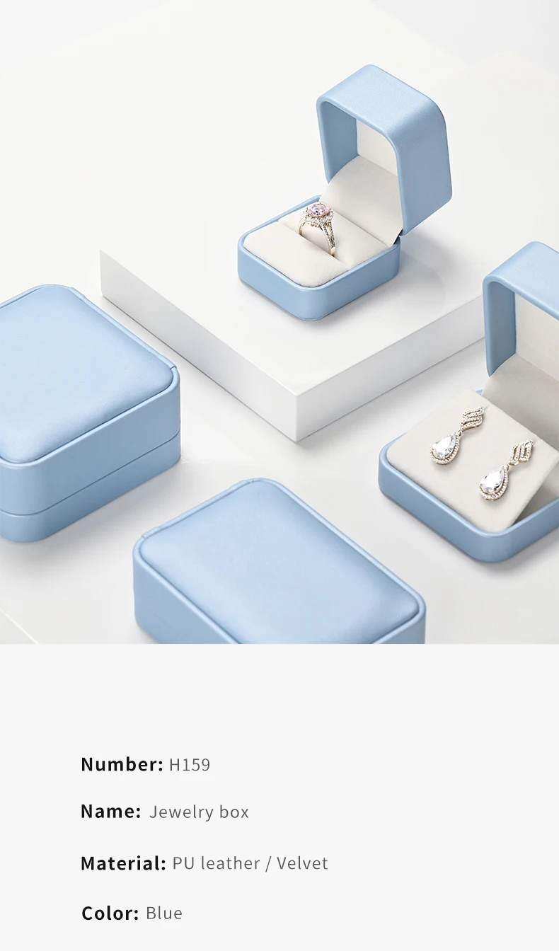 Oirlv Hellblaues Leder-Schmuckkästchen-Set Luxuriöse Ring-Halsketten-Ohrring-Geschenkverpackung Organizer für Einzelhandelsgeschäfte und Hochzeiten – Detail 5