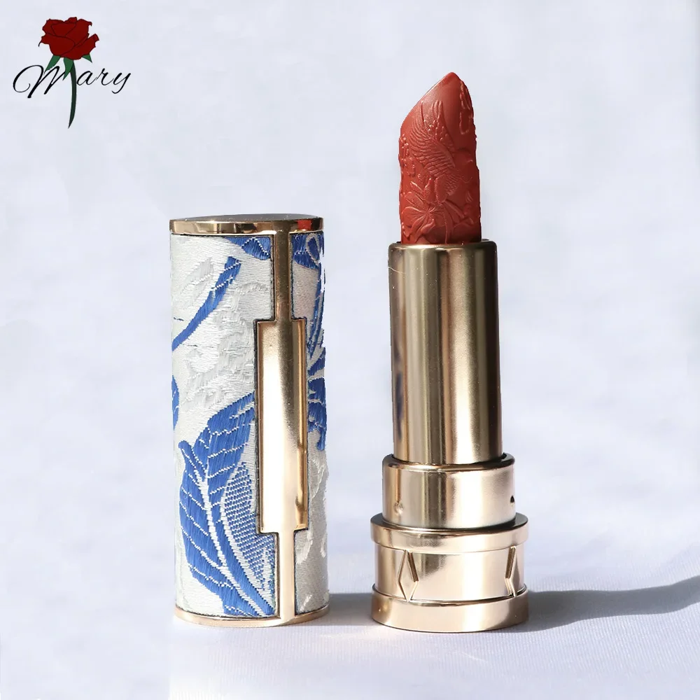 Rosemary Beauty Chinese style Embroidery  Red Lipstick Makeup 3D Stereo Carved Velvet Matte Lipsticks Waterproof Long Lasting