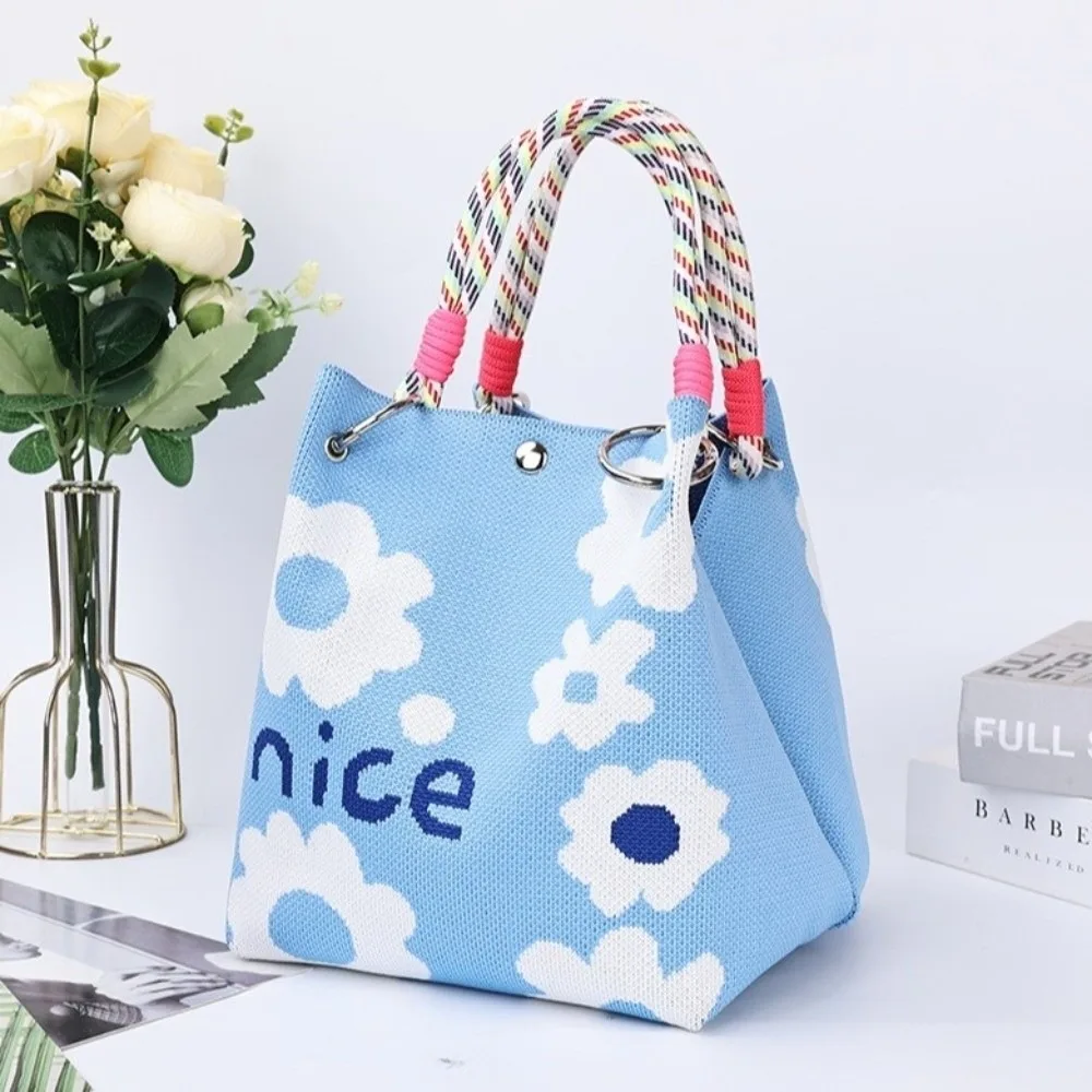 

Casual Storage Bag Knit Tote Bag Lightweight Large Capacity Ring Buckle Bag Magnetic Buckle Bag Women