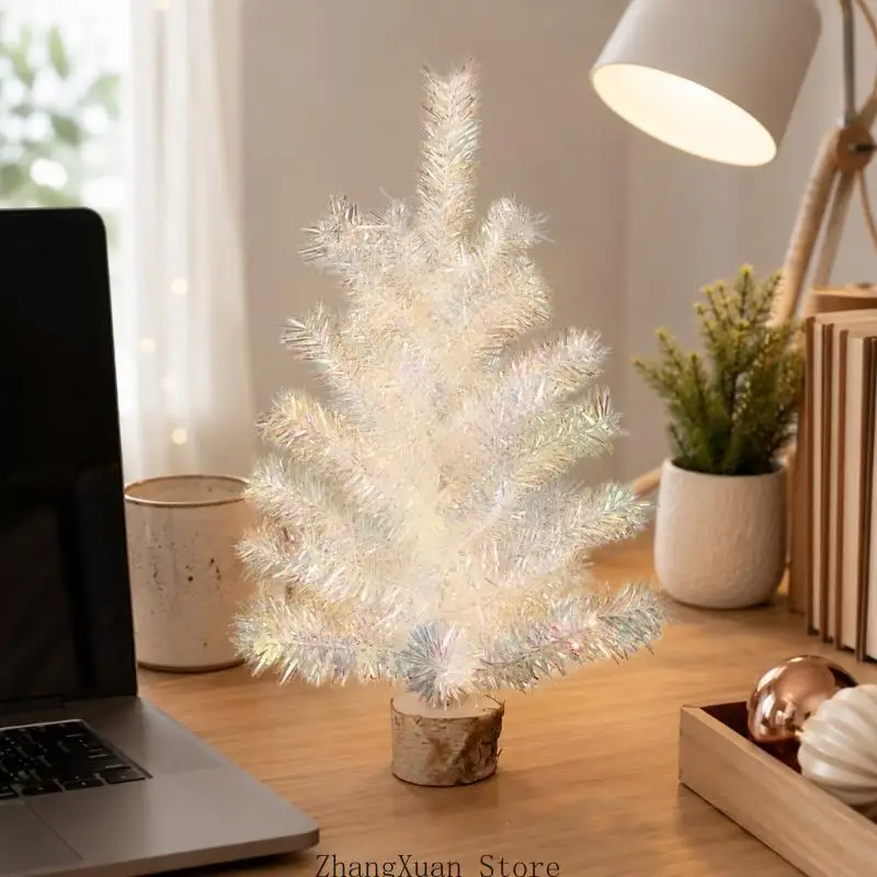 weißer Mini-Weihnachtsbaum mit Holzsockel, 40 großer PVC-Weihnachtsbaum für Büro, Schreibtisch, Wohnzimmer – Detail 8