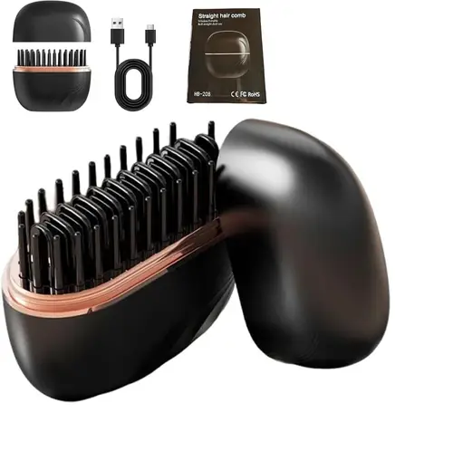 Imagen 1 del producto Plancha de pelo en cápsula y estilizador, Mini peine alisador de pelo inalámbrico, cepillo de pelo portátil de calor para viajes, recargable por USB