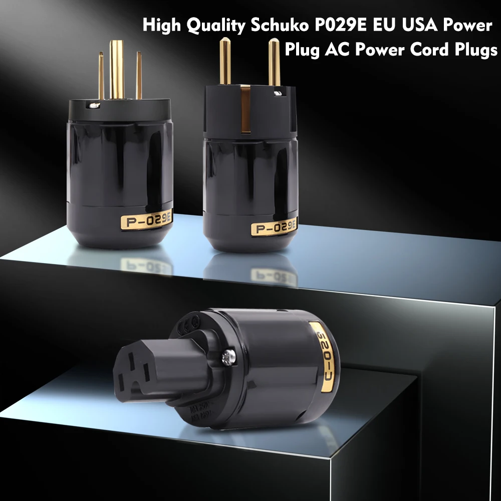 P029E + C029 Schuko قابس طاقة Hifi قابس طاقة عالي الجودة مطلي بالذهب زوج واحد موصل طاقة الاتحاد الأوروبي/الولايات المتحدة + IEC موصل سالب