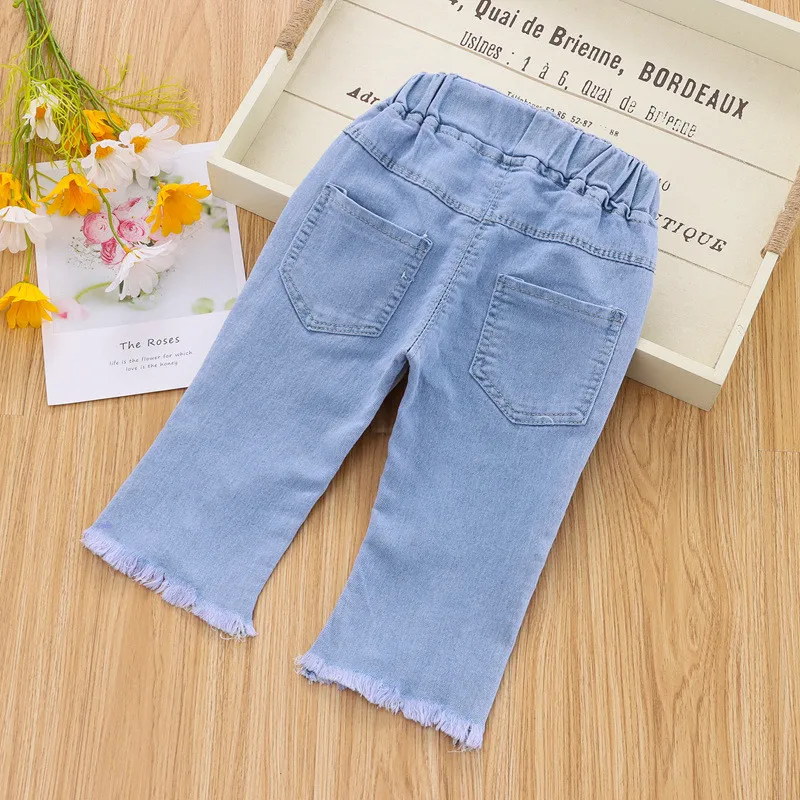 Kids Girl Jeans Cartoon Long Pants Summer Casual Trousers