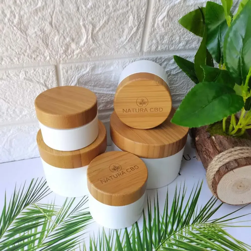 white plastic jars for cosmetics White PP Plastic Jar with Bamboo Lid  Environmental Protection Glass Jar，face cream jars