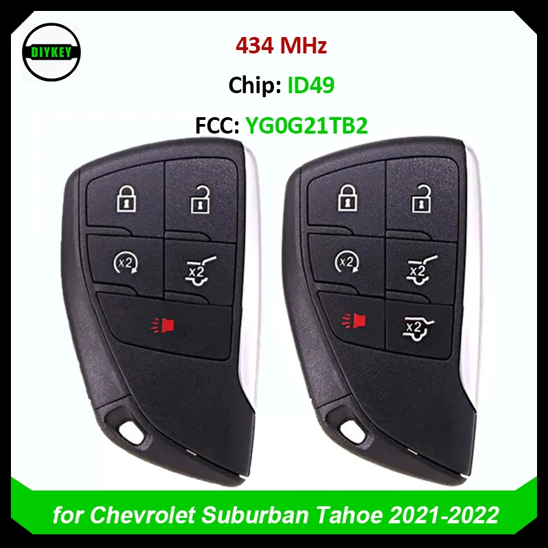 

DIYKEY 5 / 6 Button Keyless Smart Key Prox Remote Fob 434MHz ID49 Chip for Chevrolet Suburban Tahoe 2021 2022 - FCC YG0G21TB2