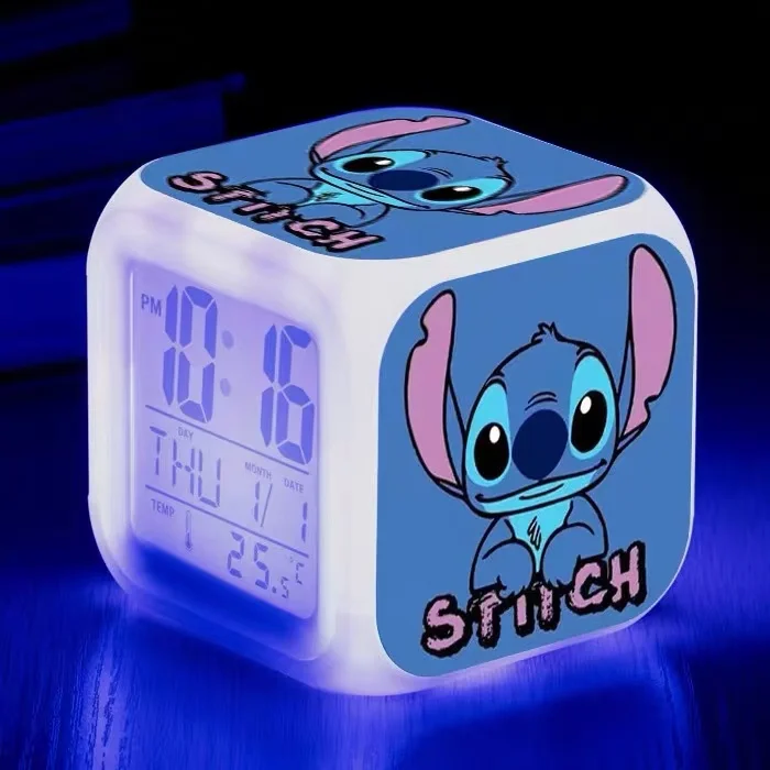 Cartoon Star Baby Stitch New Alarm Clock Big Screen Digital Creative Colorful Color Changing Quartet Alarm Clock Boutique Gift