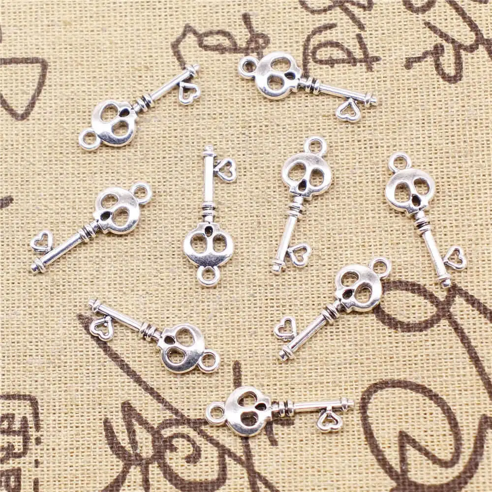 Cute Jewelry Girls Craft Charms Keys Antique Silver Color Pendants For Earrings 10x26mm 10pcs