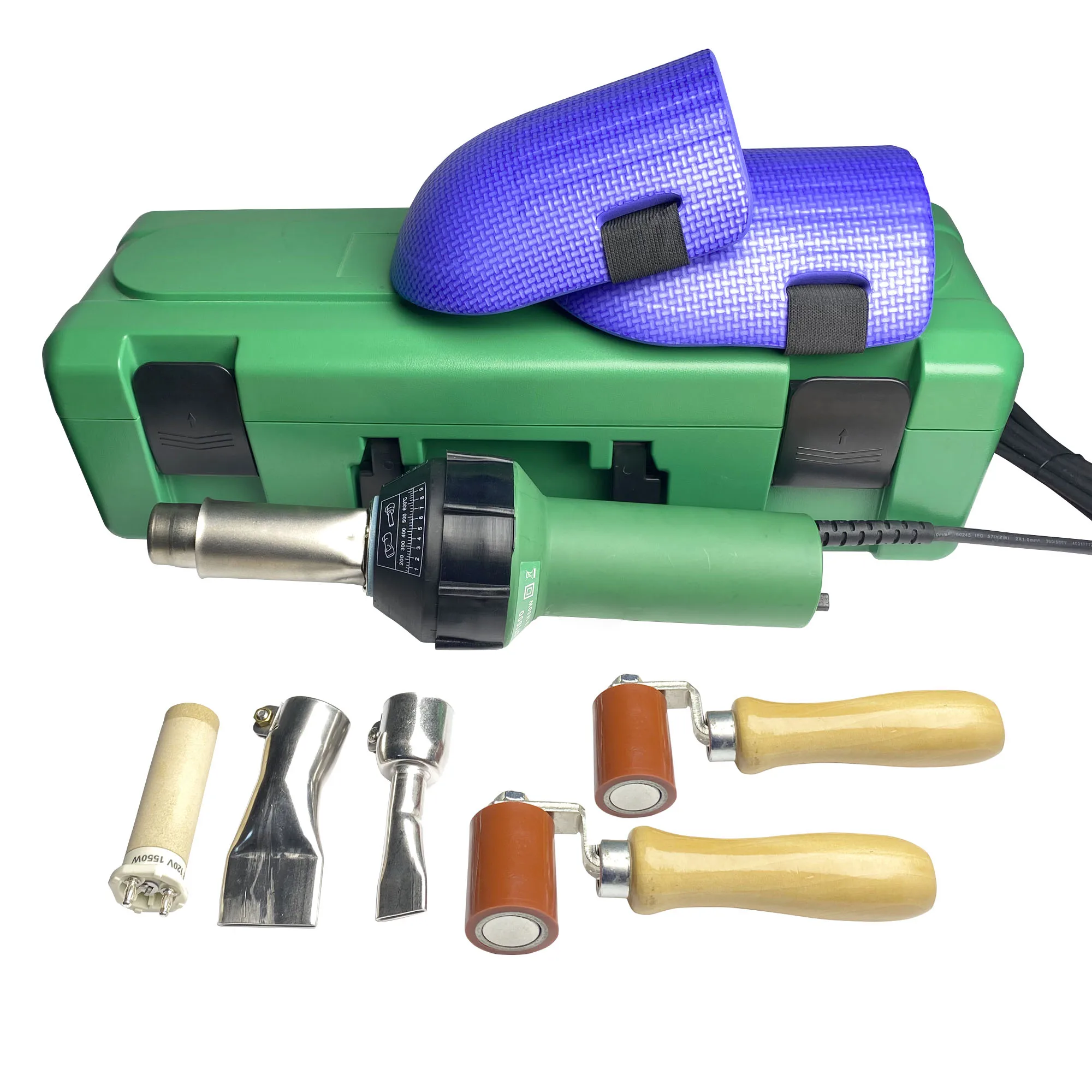 

Professional 1600W Heat Gun Hot Air Torch Heating Gun Plastic TPO PVC Banner Welding Heating Element With Nozzles 45mm Rollers