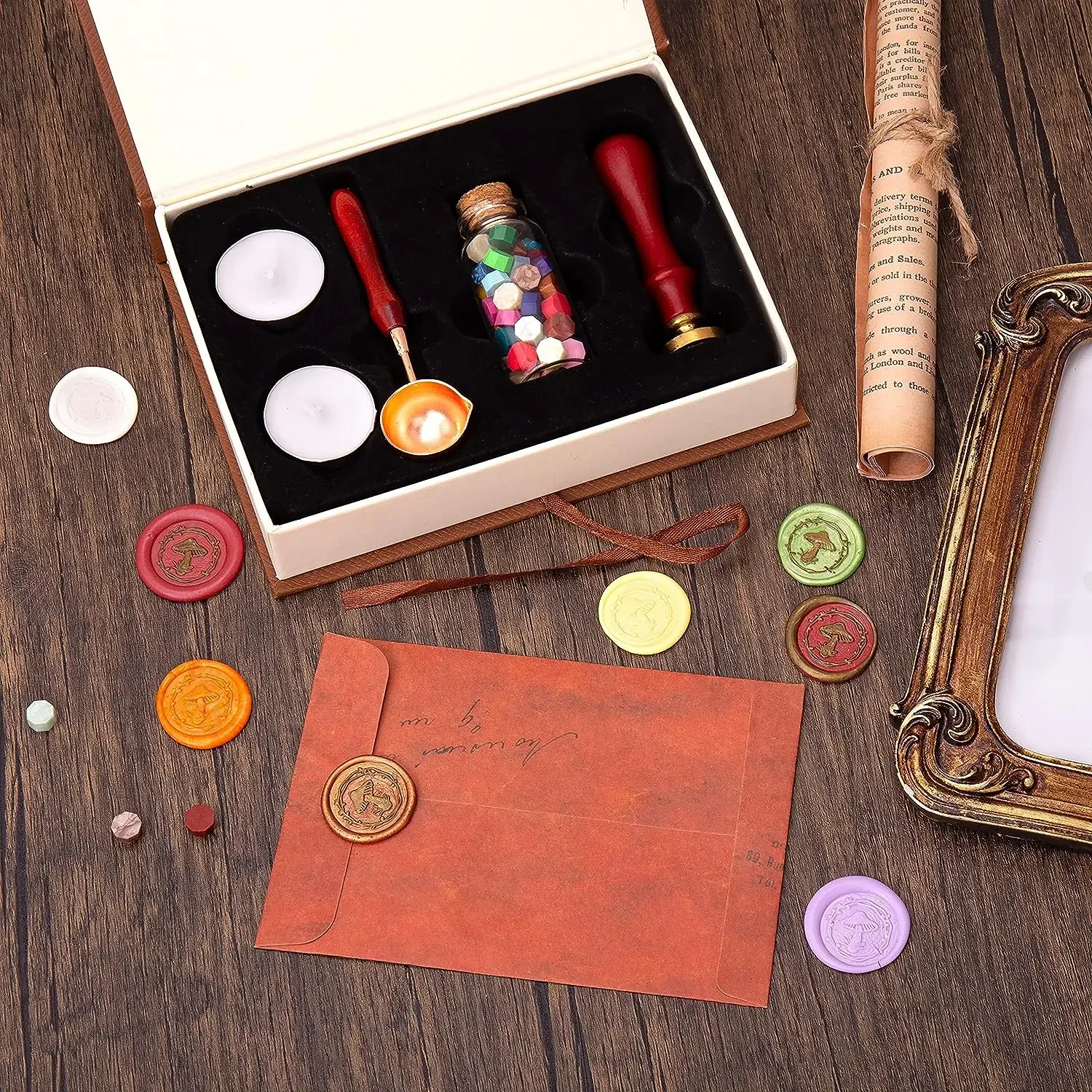 Mushroom Wreath Wax Seal Stamp Kit Gift Box Beginner DIY Kit for Wedding Invitation Letter Packaging Wrapping Customizable