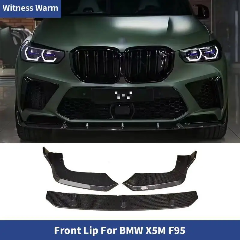 

3 pcs/set ABS Glossy Black Carbon Fiber Car Front Lip Bumper Spoiler Chin Shovel Diffuser For BMW X5M F95 2019 -UP