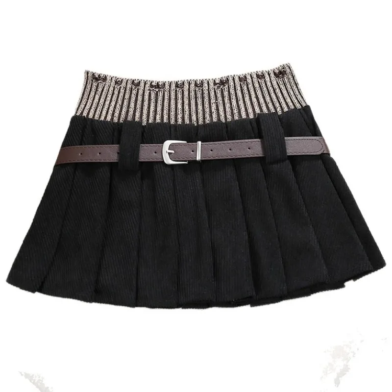 

Новая зимняя женская вельветовая плиссированная юбка с поясом