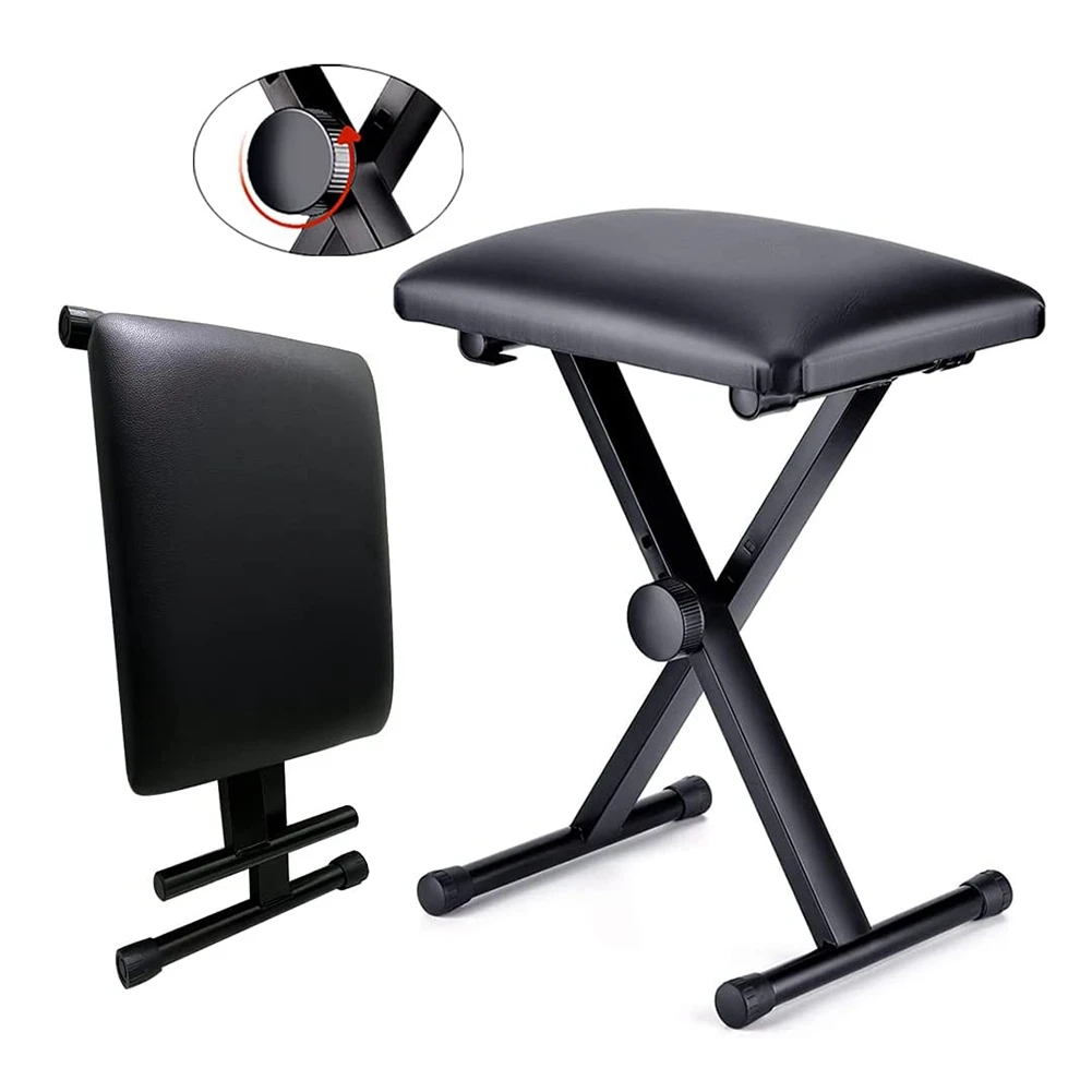 【~ NEW X07A】Keyboard Bench Adjustable Piano Bench X-Style Foldable Piano Stool Chair with Black Padded Cushion