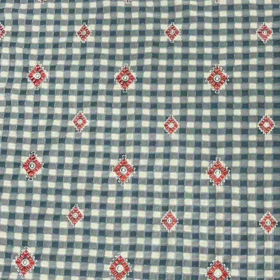 Cotton Yarn Dyed Checkered Embroidered Fabric, Three-dimensional Checkered Full Width Embroidered Clothing Fabric