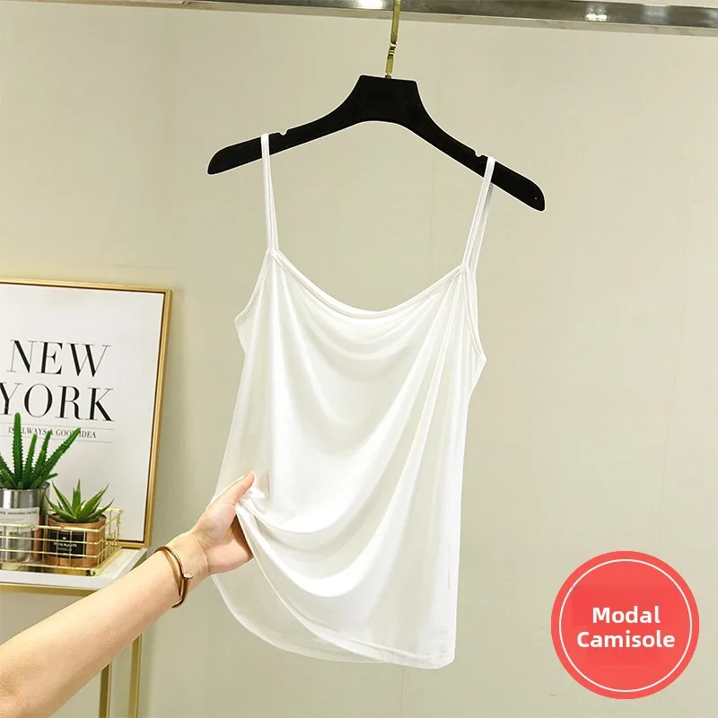 Efekt wyszczuplający Modalny Biały Top na Ramiączkach Damski Letni Cienki Svel irt Może Być Noszony na zewnątrz Plus Size Base irt