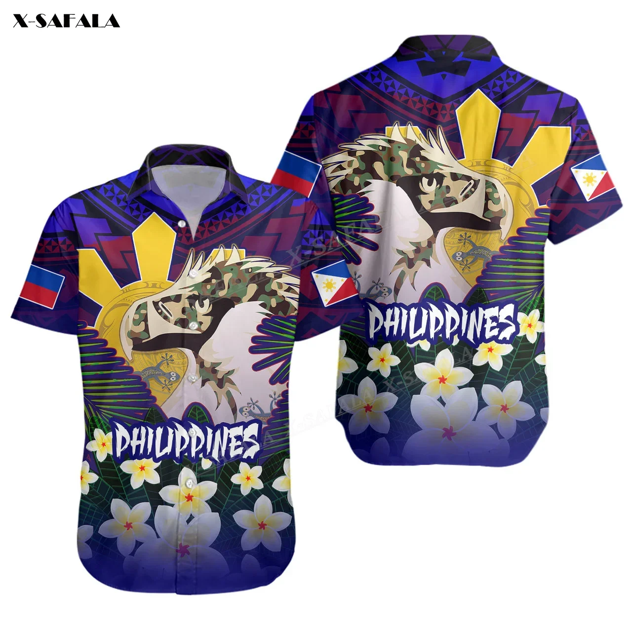 Philippines Filipinos Flag Flower 3D Print Mens Hawaiian Beach Fashion Shirt High Quality Short Sleeve Tops  Fashion