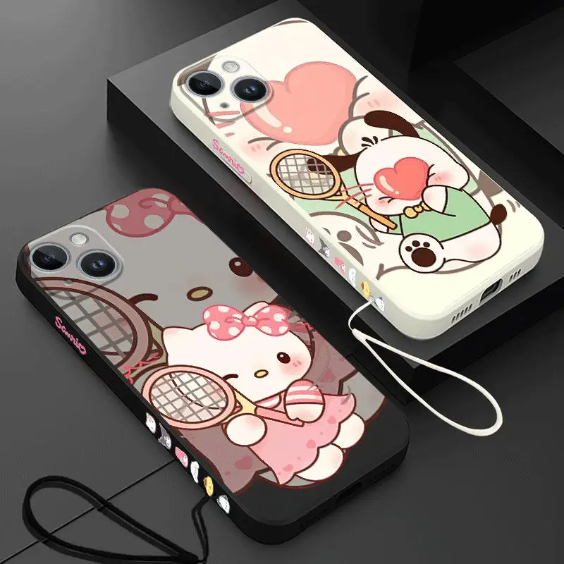 Cute Melody Pochacco Phone Case for iPhone 15 Pro Max 14 Plus 13 12 11 Pro XS Max X XR 15 7 8Plus Shockproof Square Liquid Cover