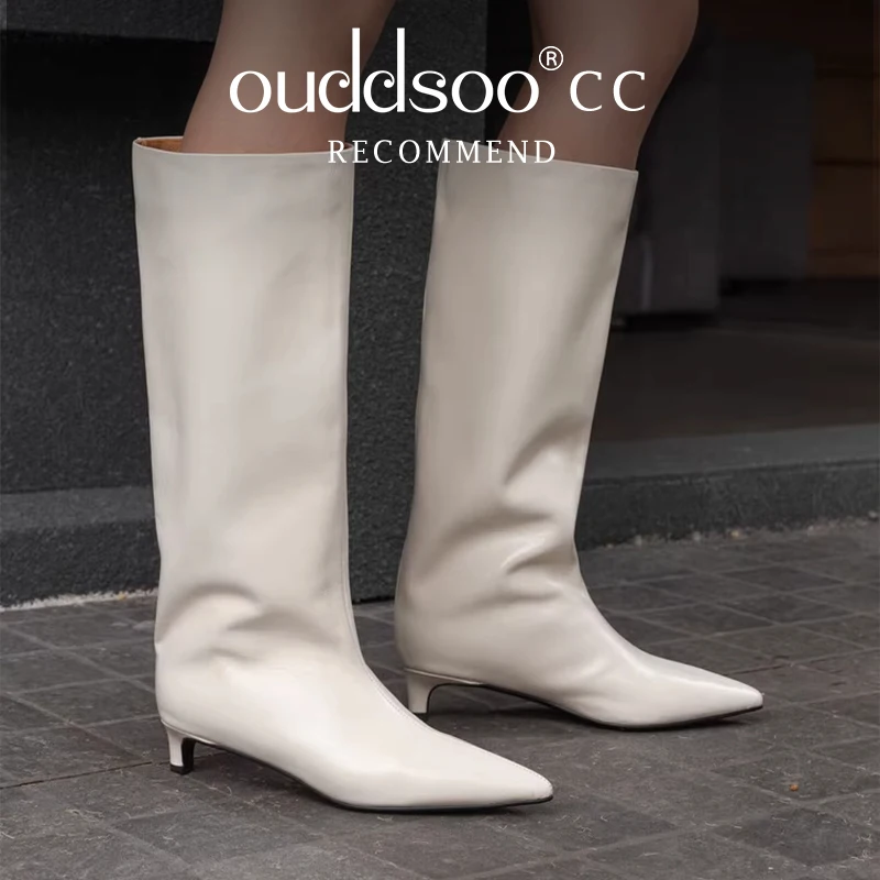 Ods Black Brown Design Pointed Toe Women Knee-High Boots Designer Party Street Long Booties Thin Low Heels Shoes Zapatos Mujer46