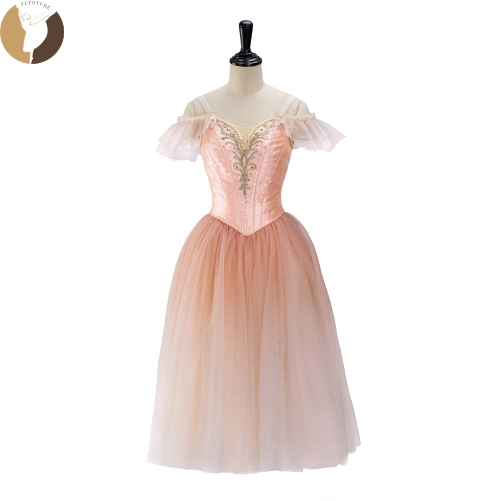 

FLTOTURE Professional Ballerina Custom Size Classical Costumes Dresses Girls Pink Romantic Long Skirt For Ballet Variation