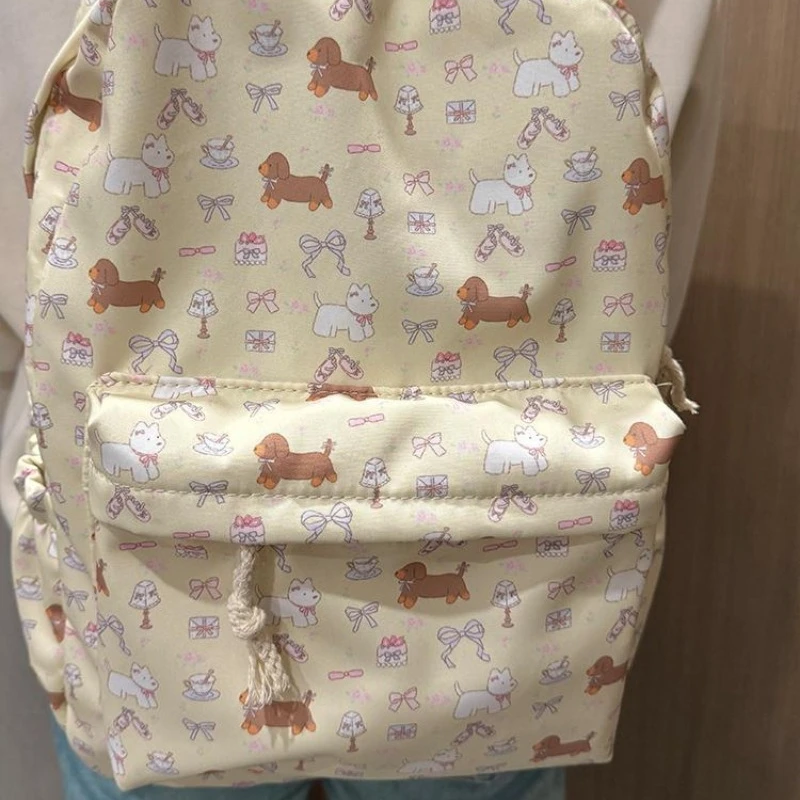 Cartoon Cartoon Cute Dog Bow Print Backpack High-capacity Casual Girls Students Schoolbags Sweet Y2k Aesthetic Fashion Backpacks