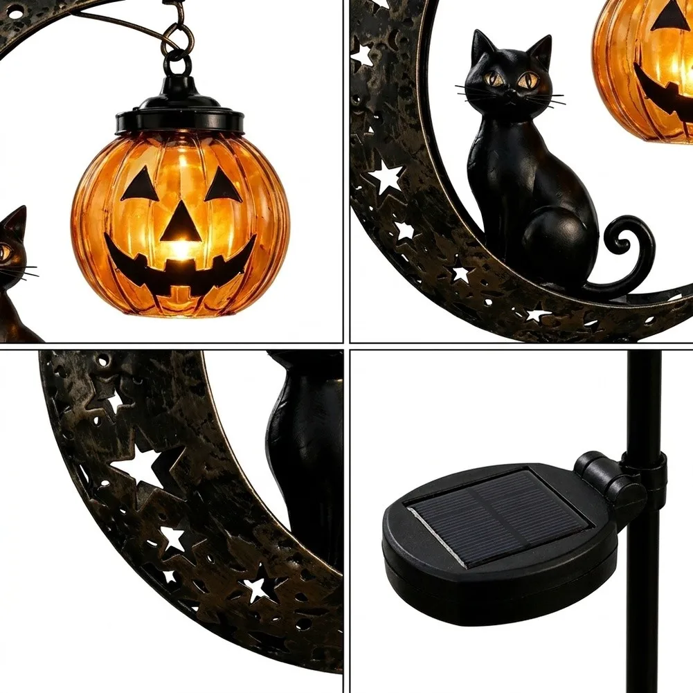 for Black Cat and Pumpkin Moon Themed for solar Stake Light for Outdoor Ground Insert Garden Decoration and Soft Illumination