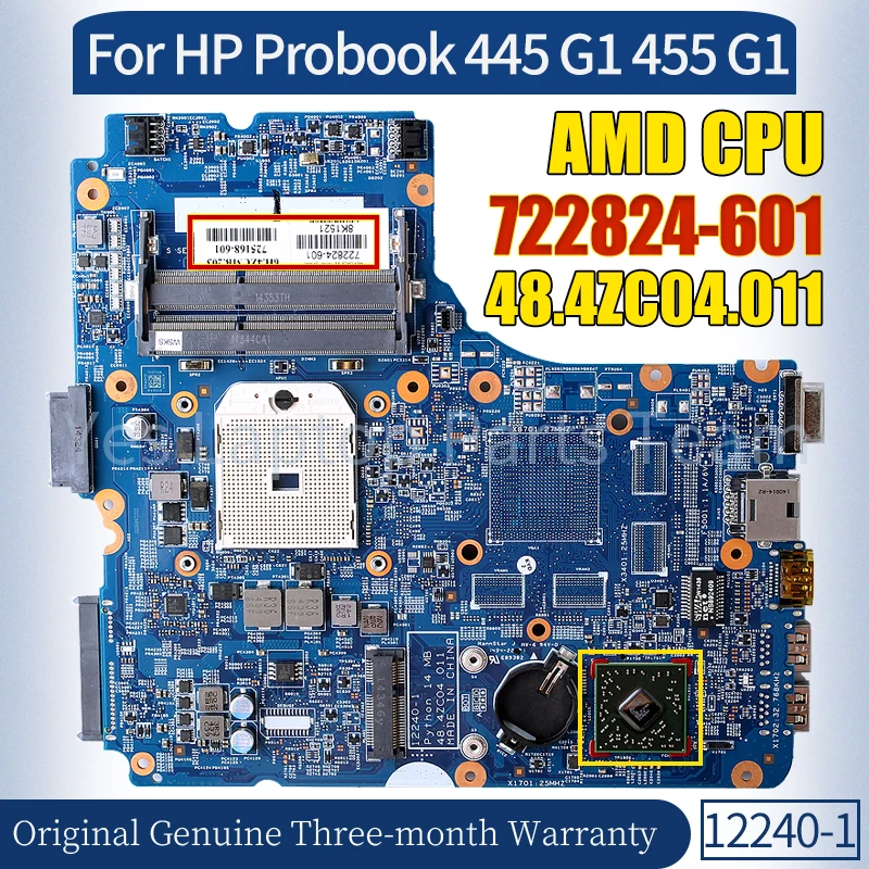 

12240-1 For HP Probook 455 G1 445 G1 Laptop Mainboard 722824-601 AMD CPU 100％ Tested Notebook Motherboard