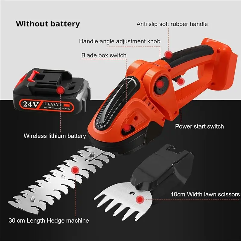 For 24/36V Battery Powered Cordless Hedge Trimmer 2-In-1 Shrub Trimmer With 2 Blades Handheld For Lawn Edging Garden Tool