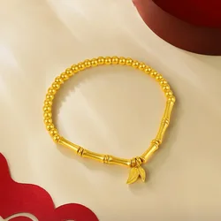 14k Gold Real Gold Lucky Bamboo Golden Bead for Women Bride Wedding Engagement Exquisite Jewelry Gifts Never Fade 14 K Bangle