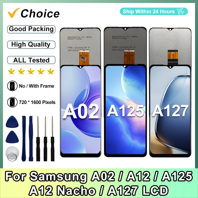 Pantalla LCD IPS de 6.5 Pulgadas para Samsung Galaxy A02, Pantalla Táctil A022, Pantalla A12, Digitalizador A125 para A12 Nacho, Pantalla LCD A127, Repuesto