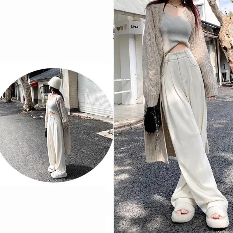 2025 新しい女性の簡潔なファッションストレートレッグパンツ女性シックな Rtero デザイナーハイウエストズボン女性韓国デイリースーツスラックス