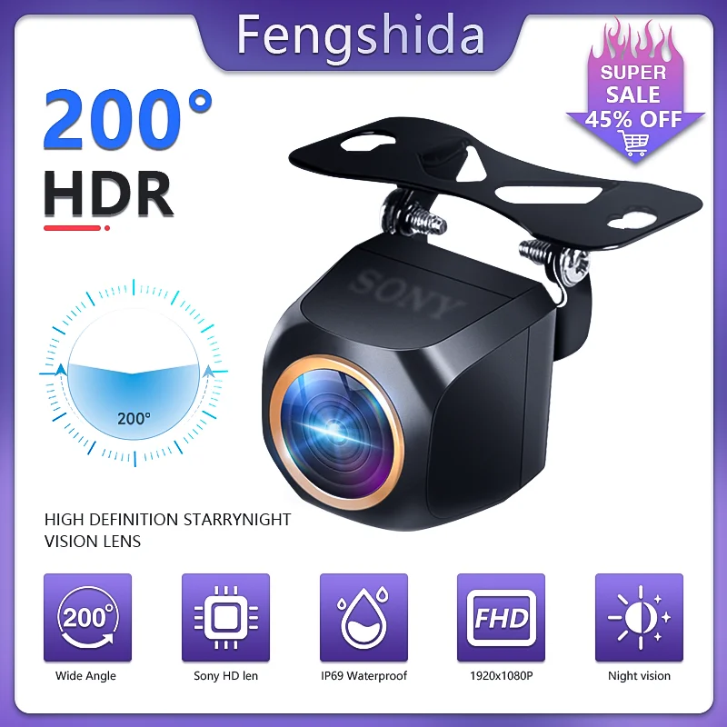 AHD 1920x1080P Front Camera Car Rear View Camera 200° Fisheye Golden Lens Full HD Night Vision Vehicle Back Car Reversing