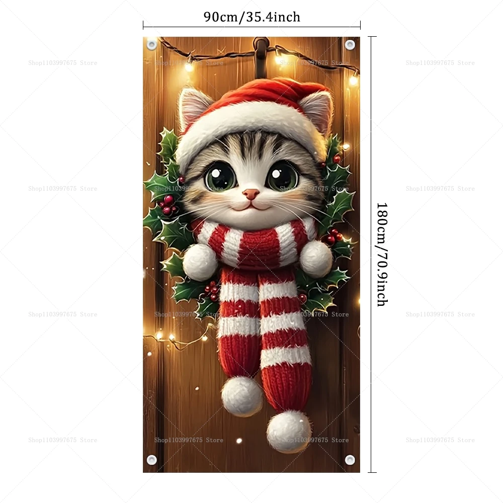 عيد الميلاد القطط لافتات الباب زينة حفلة عيد الميلاد خلفيات للتصوير الفوتوغرافي للداخلية في الهواء الطلق جدار الشرفة خلفية لوازم الحفلات