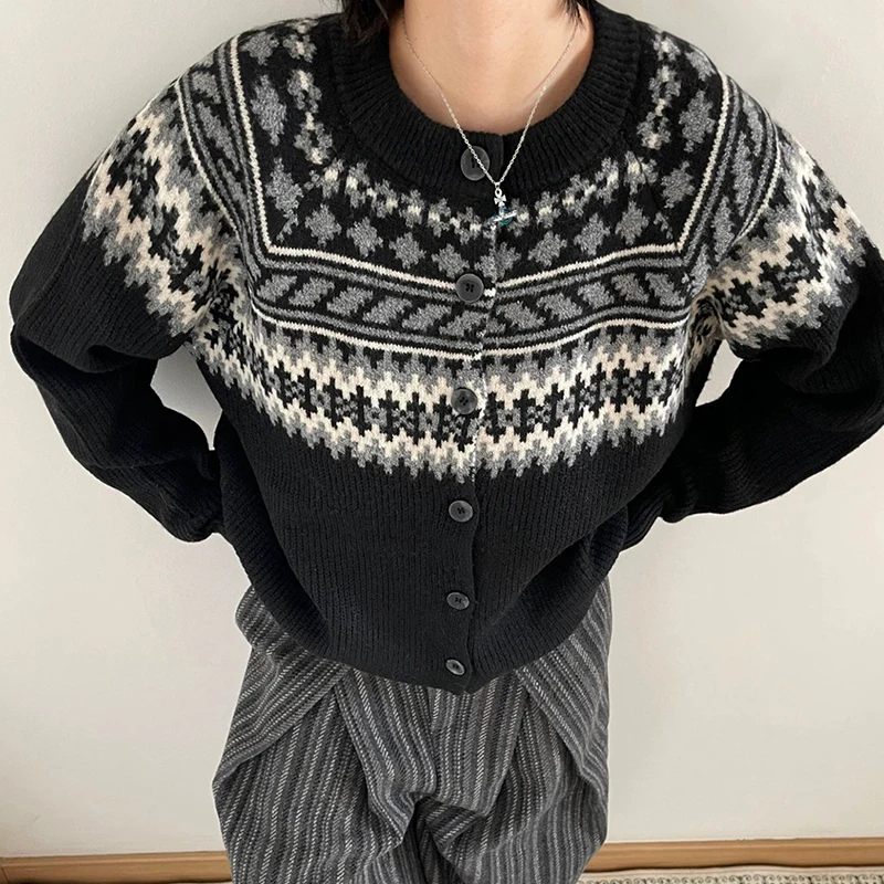 Streetwear Vintage Heren Sweaterjassen Herfst Winter Trendy Geometrische Trui Jas Jas Voor Mannen Casual O Hals Knop Vesten