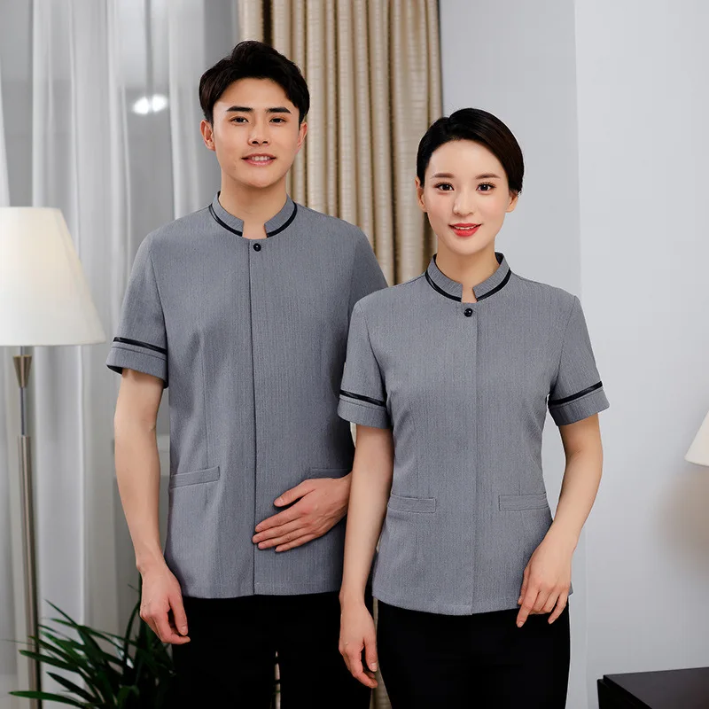 

Элитная униформа для уборщиков из льна для женщин, летняя, с коротким рукавом, для обслуживания гостиничных номеров, уборки на объектах, униформа для персонала по управлению недвижимостью