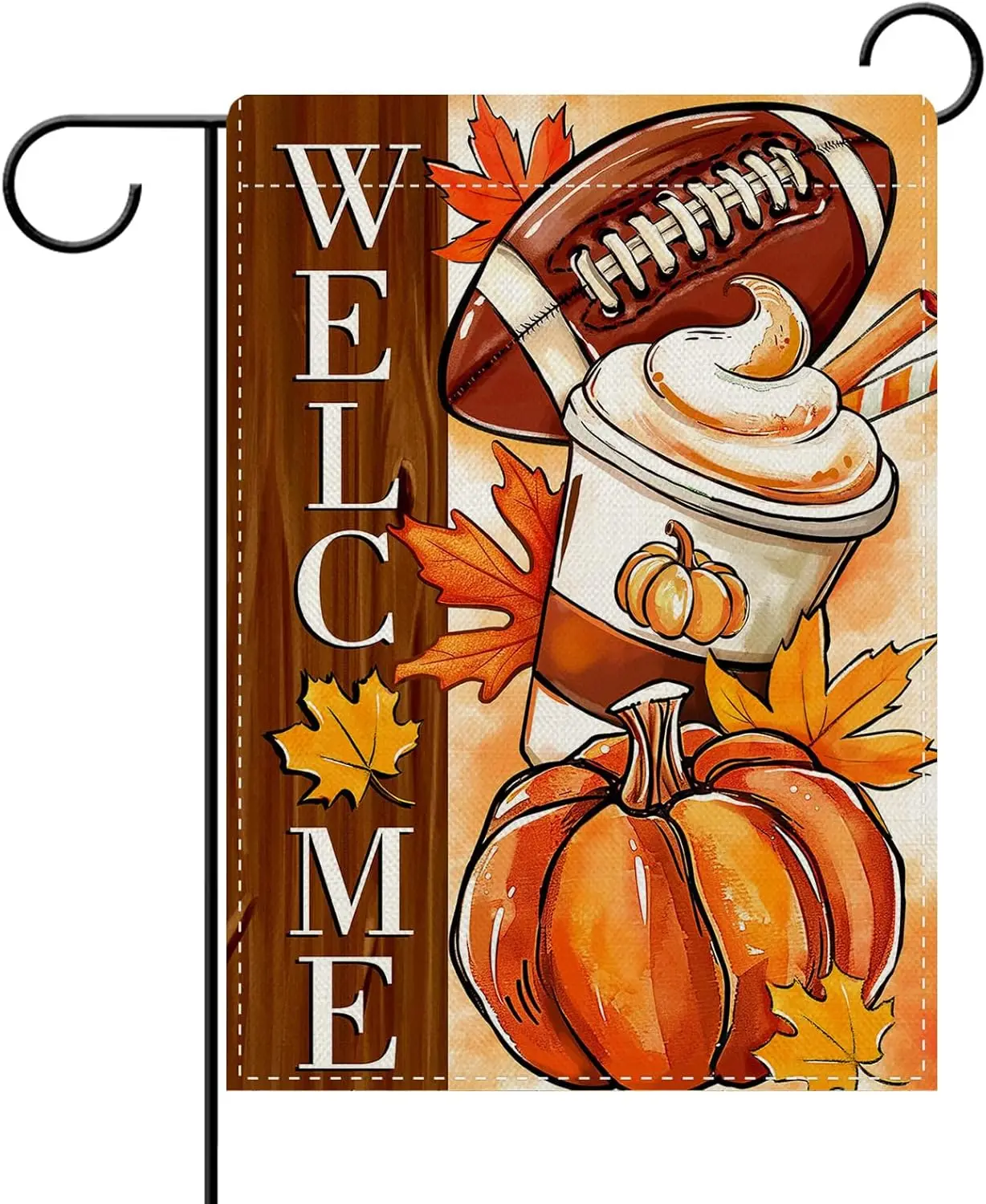 Dyrenson Bienvenido Otoño Fútbol Calabaza Café Bandera decorativa para jardín, Día del juego deportivo de otoño Hojas de arce Patio fuera del hogar D LLE
