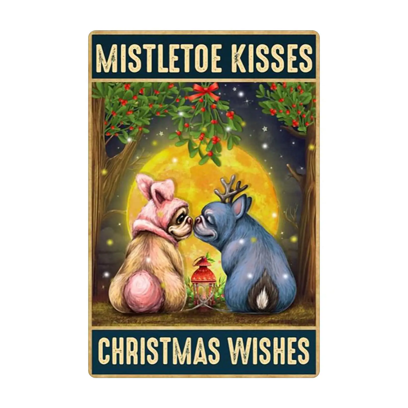 Mistletoe Kisses Christmas Wishes Vintage Metal Sign Wall Decor Home Cafe Bar Living Room Restaurant Art Poster 8x12 Inches