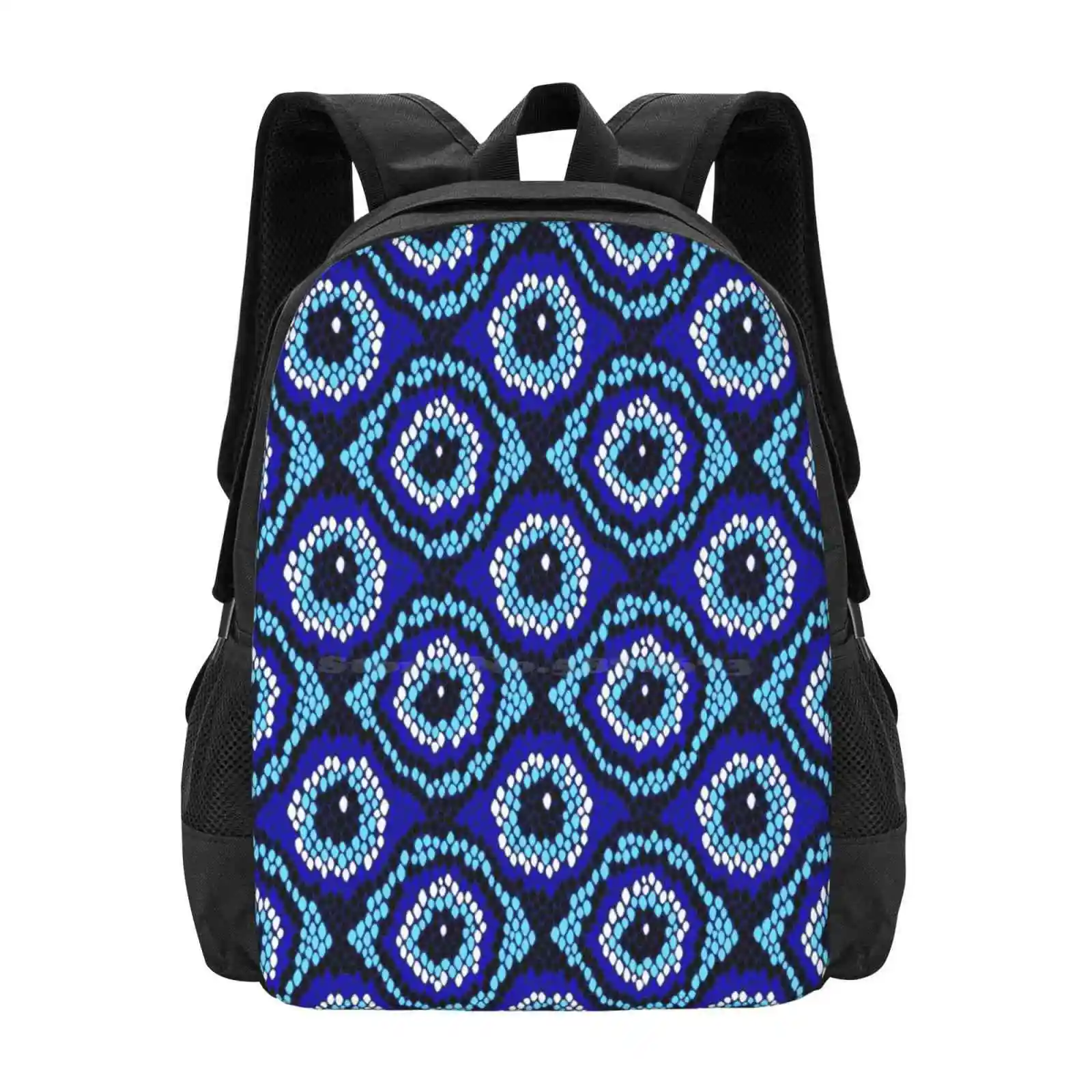 Evil Eye Snakeskin Pattern Ii Hot Sale Backpack Fashion Bags Evil Eyes Amulet Talisman Charm Snakeskin Blue Modern Pattern