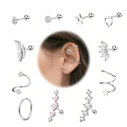 Drperfect 1pc Cartilage Stainless Steel Piercing Jewelry 16G Earring Stud for Women Men Stylish Piercing Jewelry