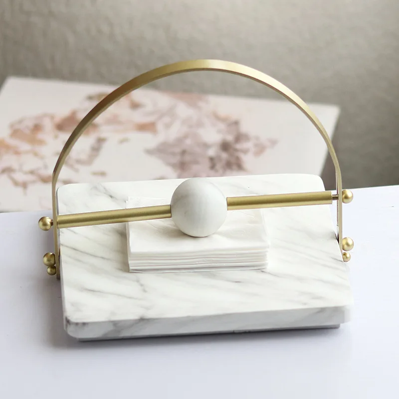 Modern light luxury metal imitation marble tissue holder high-end tissue pumping box model room home decoration ornament