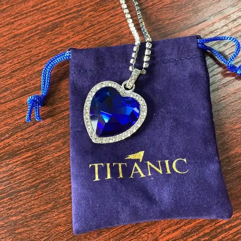 Titanic Heart of Ocean Blue Heart Love Forever Pendant Necklace + Velvet Bag