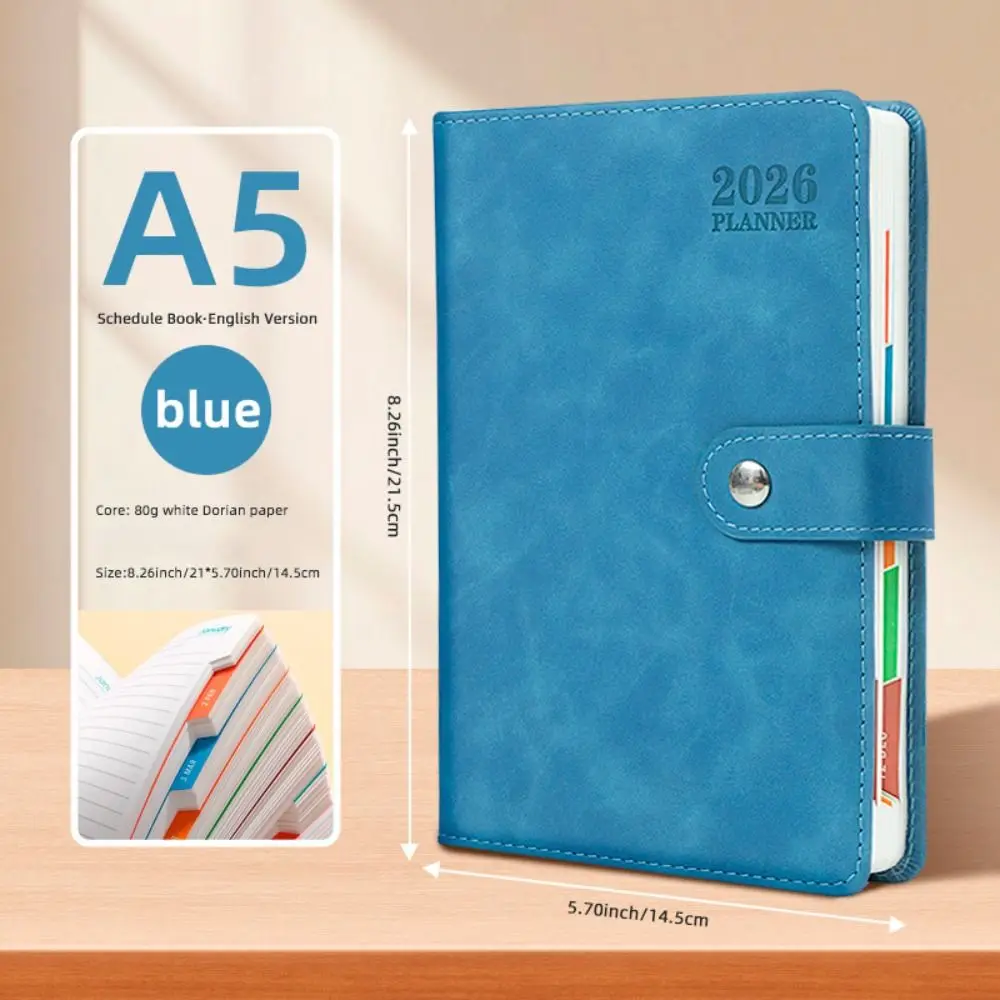 Inglese 2026 Agenda Planner Blocco note Resistente all'usura 12 mesi 365 giorni Efficienza Notebook Segnalibro Carta spessa