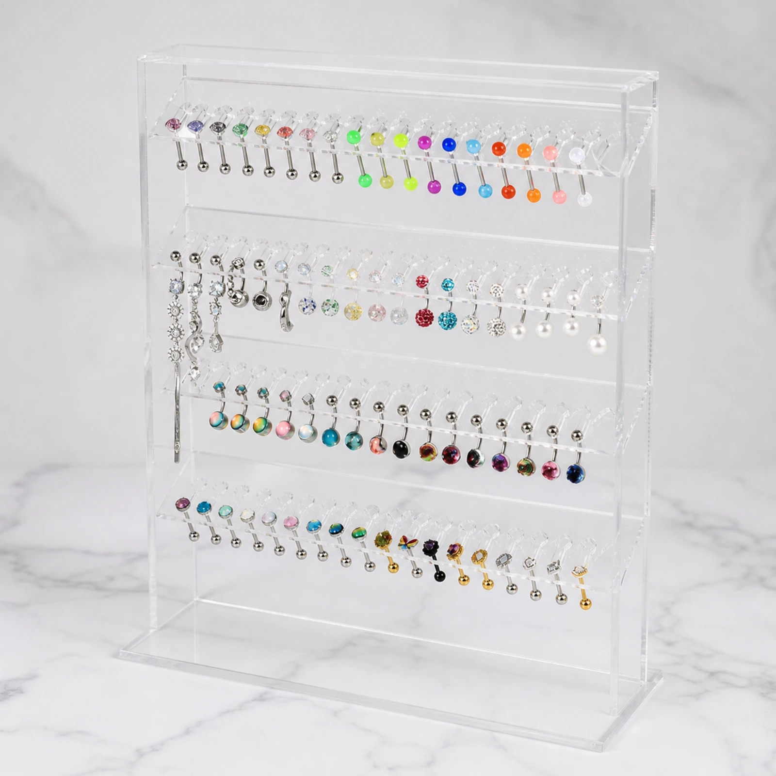 Jewelry Display Rack Compact Acrylic Display Rack Earring Holder with Base Stable Jewelry Organizer with Grooves Sturdy