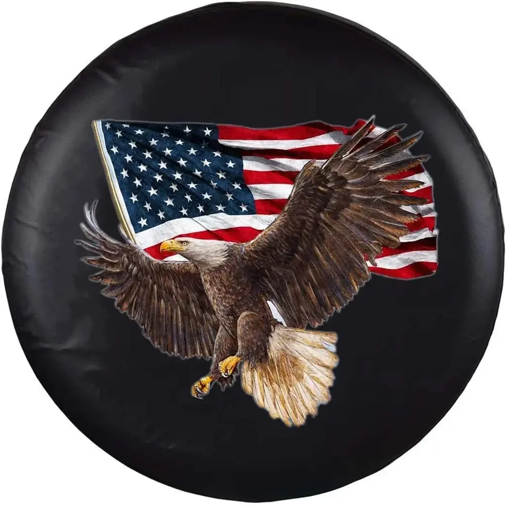 

Spare Tire Cover, Wheel Cover with American Eagle USA Flag PVC Leather Waterproof Fit for Jeep Trailer RV SUV Camper Vehicle
