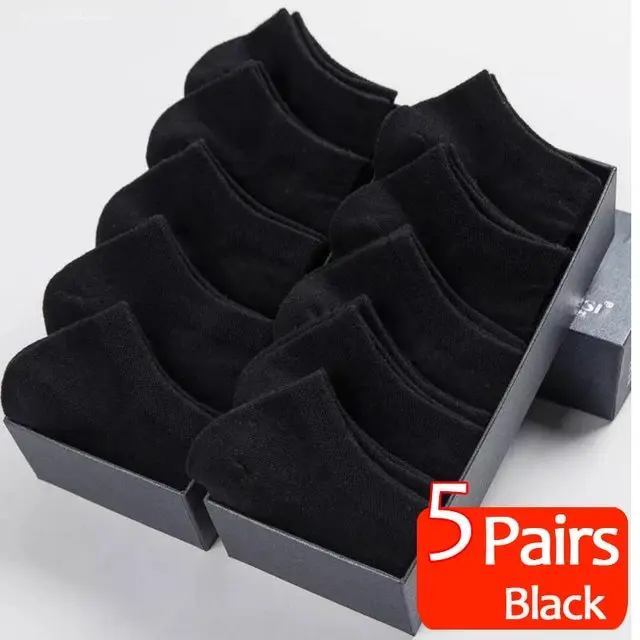 5pairs Mens Socks Boat Black Business Solid Color Breathable Comfortable High Quality Ankle