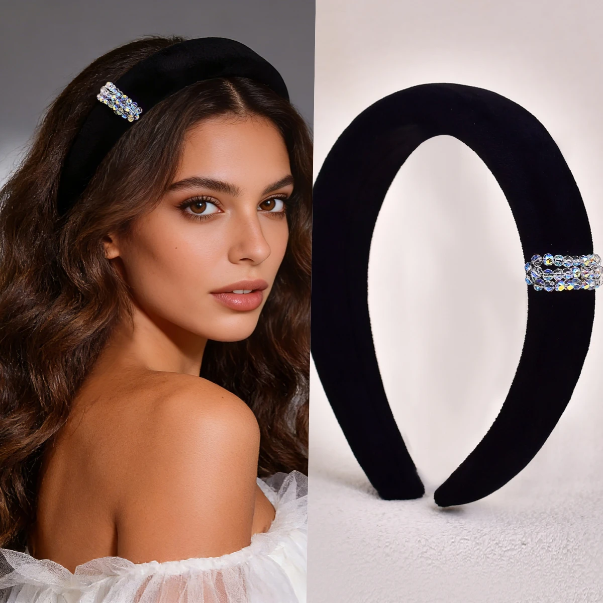 

Корейская хрустальная повязка для волос, свадебные аксессуары для волос, бархатный головной убор, повязка ручной работы, оптовая продажа, подарок SA04