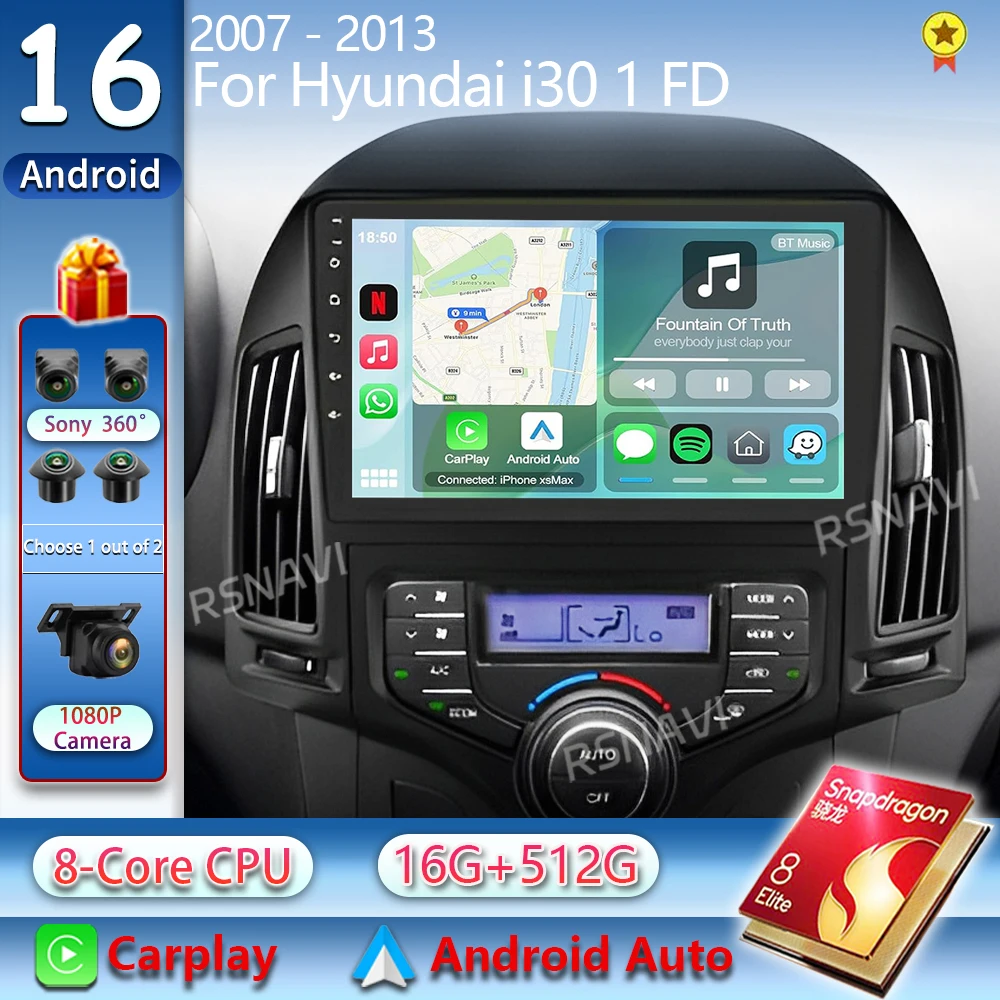 Android 16 Für Hyundai I30 1 FD 2007 - 2013 2K QLED Android Autoradio Multimedia-Videoplayer GPS Stereo CarPlay 4G Head Unit