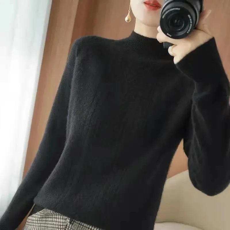 Warm Half High Collar Sweater For Women Knitted Pullover Tops Spring Autumn Winter Bottoming Sweaters Pull Femme Hiver