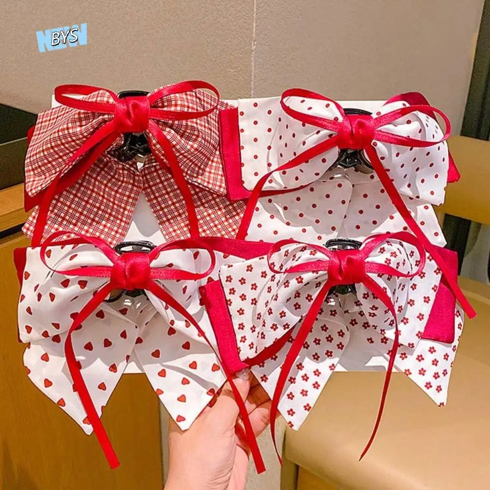 

Cute Korean Style Sweet Bow Hair Clip Plaid Bow Ponytail Buckle Clip Ponytail Hairpin Red Princess Hair Claw Girls