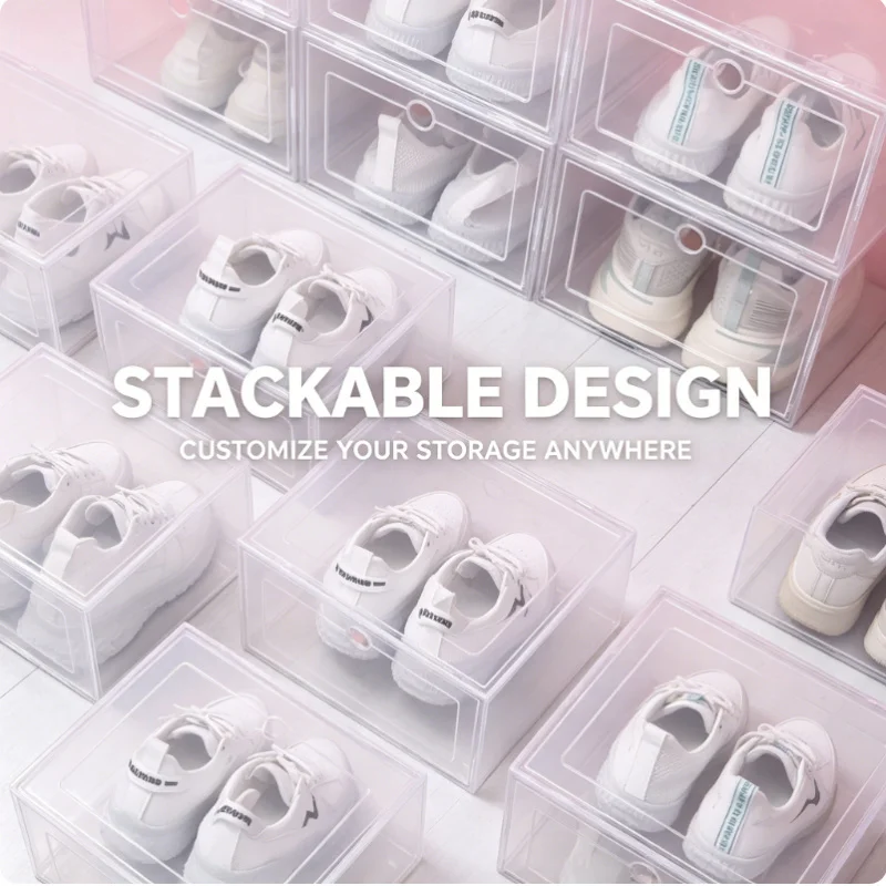 

6pcs Transparent Plastic Shoe Boxes Stackable Dustproof Sneaker Storage Case Home Footwear Organizer Furniture