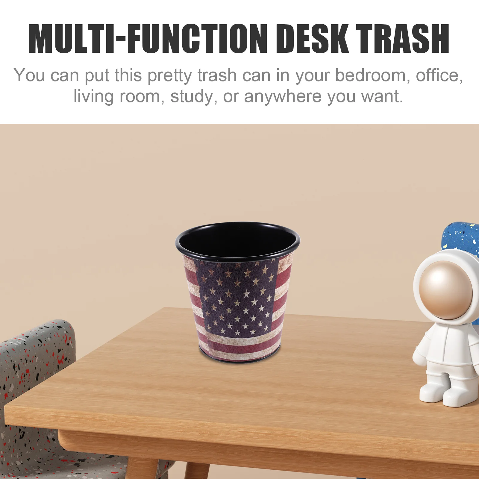 

Vintage Metal Desktop Trash Can Iron Small Waste Bin for Office Bedroom Study Multi-Functional Pen Holder Makeup Brush Organizer